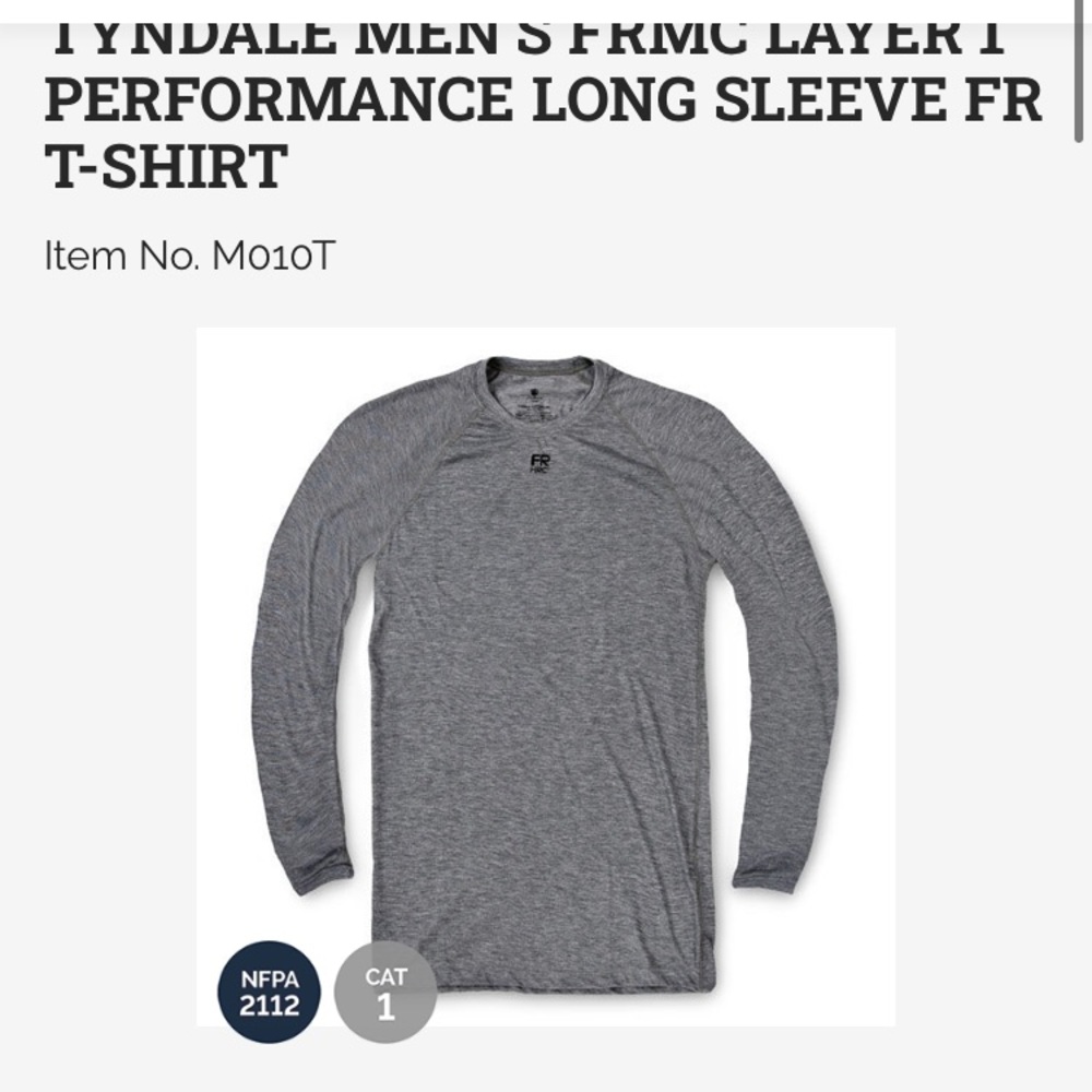 Tyndall CAT 1 FR base layer work shirt